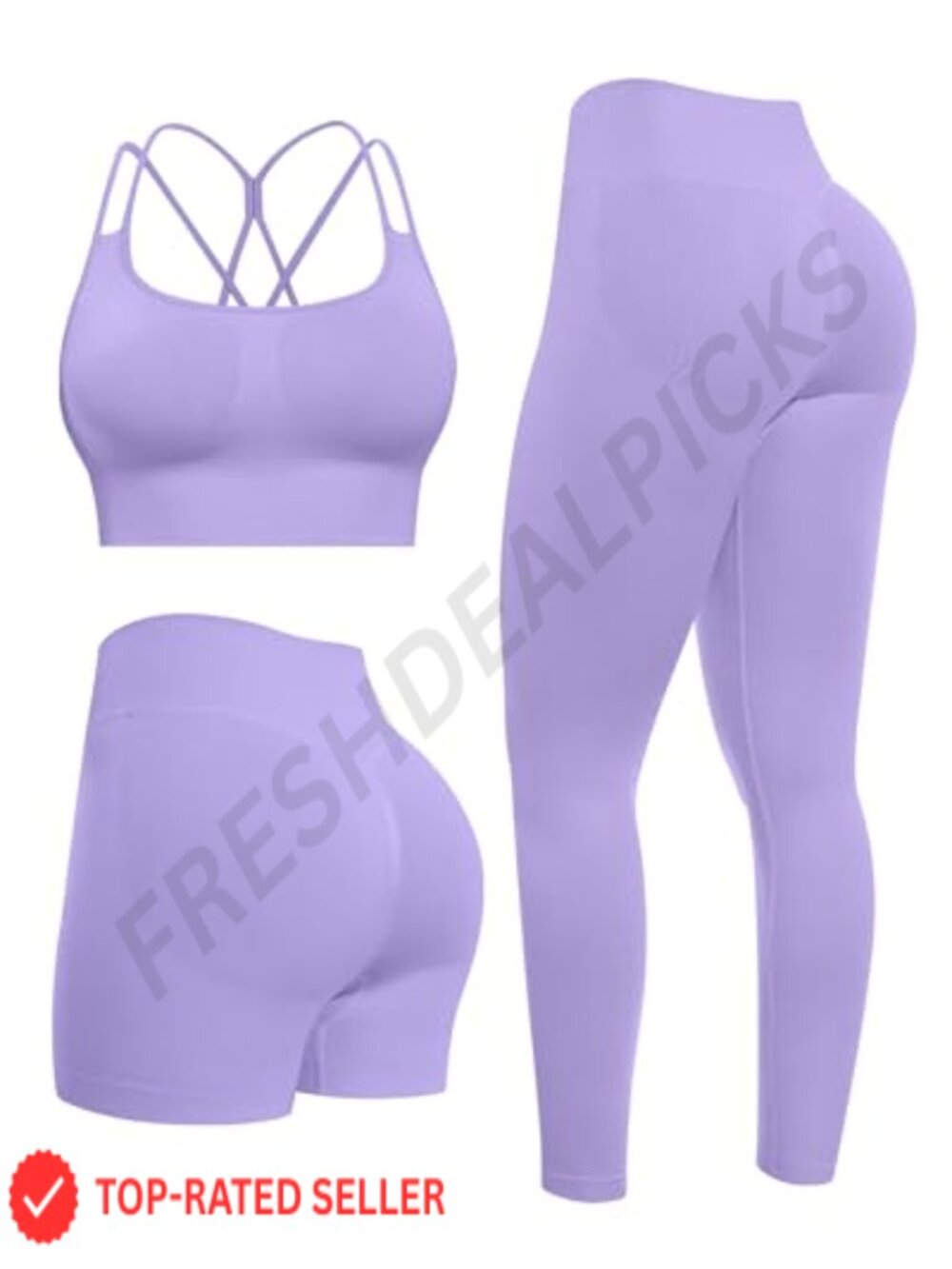 3PC Workout Set Seamless Leggings Shorts Sports Bra Gym Activewear